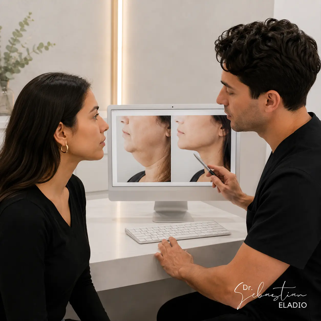 Evaluación personalizada de lipopada con análisis del perfil facial y definición mandibular.